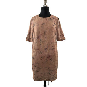 Muubaa Montesson Leather Suede Shift Dress Mini Floral Dress Zipper US 8 M $425